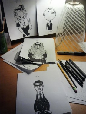 mobsters process sketching table at work drawing inking cartoon illustration photo mobsters characters design